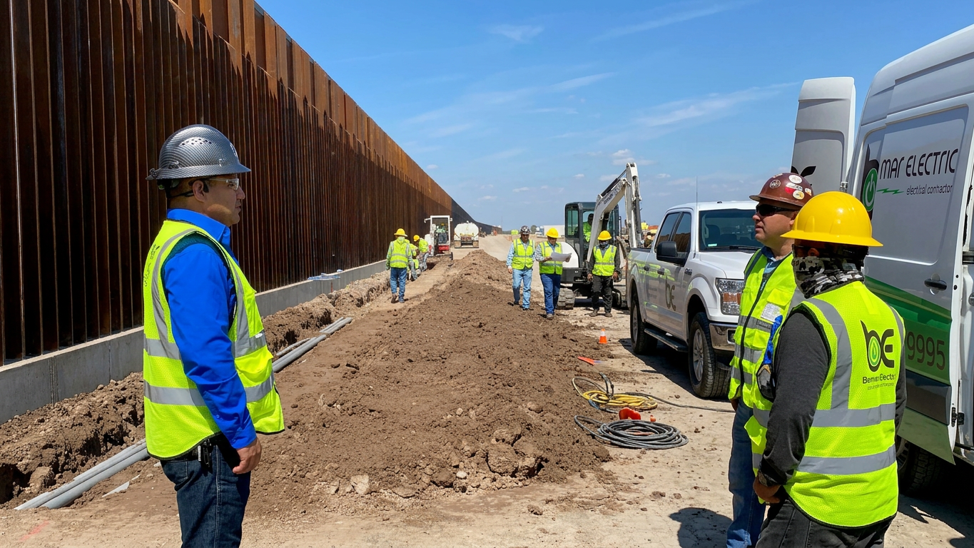 Benmar Electric leadership and crew at border wall